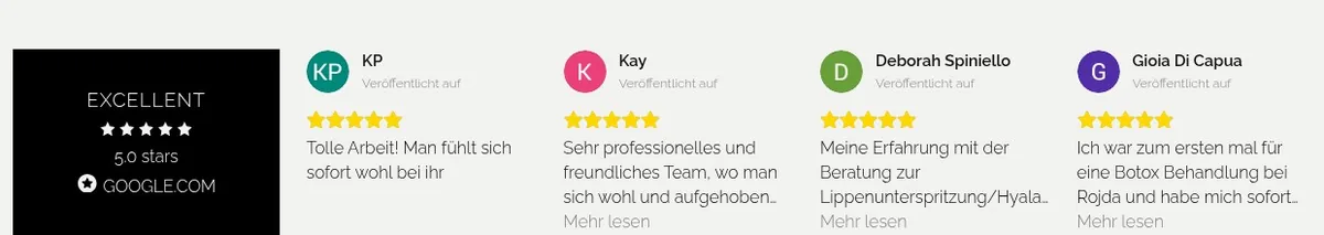 Google review cards live on the Jilt Clinic homepage